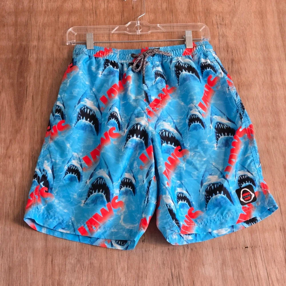 Neff Jaws Hot Tub Shorts Men Small S Ocean Shark Movie Swim Trunks Graphic Board